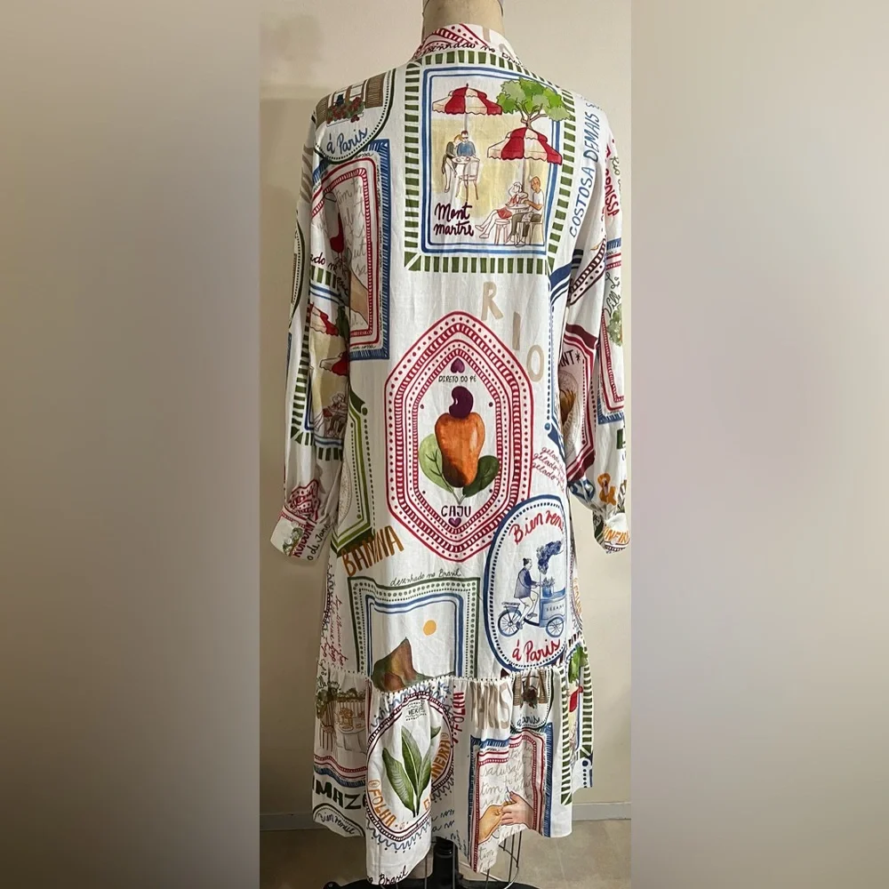 NWT Farm Rio Paris Ama Boheme Linen Blend Dress - Sézane x FARM Rio - Size 36 - Picture 5 of 9